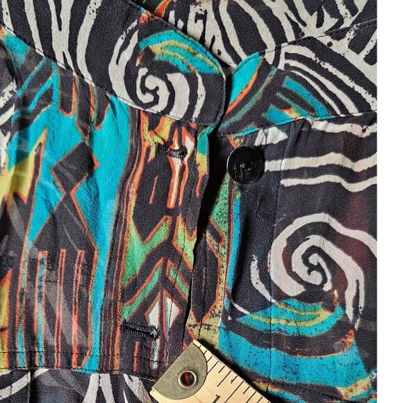 Chicos Sheer Button Up Top Large Abstract Print - Picture 9 of 10